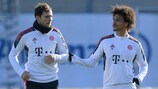 Bayern duo Leroy Sané and Leon Goretzka in training ahead of their meeting with Barcelona