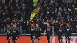 I giocatori della Juventus festeggiano il gol di Moise Kean al Malmo allo Juventus Stadium
