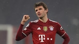 MUNICH, GERMANY - DECEMBER 08: Thomas Müller  of Muenchen gestures during the UEFA Champions League group E match between FC Bayern München and FC Barcelona at Football Arena Munich on December 08, 2021 in Munich, Germany. (Photo by Alexander Hassenstein/Getty Images)