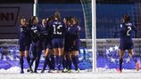 Kosovare Asllani esulta dopo il gol del vantaggio del Real Madrid UEFA via GEtty Images