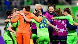 As jogadoras do Wolfsburgo festejam o apuramento