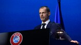 Le président de l'UEFA Aleksander Čeferin s'adresse au Congrès de Montreux