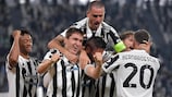 Juventus celebrate during their UEFA Champions League Matchday 2 defeat of Chelsea