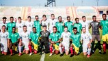Under-17 players from Ethiopia and Israel line up before a 2021 friendly between the two nations