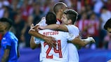 Sevilla celebrate a Steven N'Zonzi goal against Dinamo Zagreb in the 2016/17 UEFA Champions League 