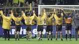 Dortmund feiert seinen Erfolg gegen die Rangers im UEFA-Pokal 1999/2000 