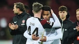 Midtjylland players celebrate after a UEFA Europa League group stage game
