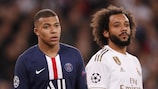 Paris's Kylian Mbappé and Real Madrid’s Marcelo in the 2019/20 UEFA Champions League