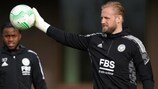 Leicester City's Kasper Schmeichel training ahead of a meeting with Randers from his native Denmark