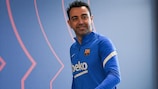 Barcelona coach Xavi pictured prior to his pre-match media duties on Wednesday