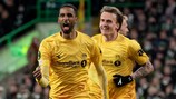 Amahl Pellegrino festeja o segundo golo do Bodø/Glimt em Glasgow