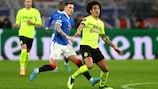 Rangers' Ryan Jack and Axel Witsel of Dortmund during the first leg