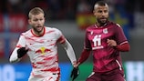 Leipzigs Konrad Laimer und Cristian Portu von Real Sociedad