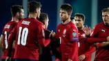 Czech Republic forward Patrik Schick celebrates with team-mates after scoring against Belarus