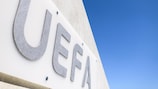 Logo am UEFA-Sitz in Nyon, Schweiz.