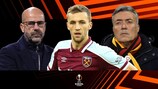 L'allenatore del Lyon, Peter Bosz, Tomáš Souček del West Ham e l'allenatore del Galatasaray, Domènec Torrent
