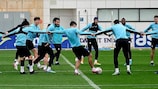I giocatori del Villarreal durante un esercizio nell'allenamento del martedì