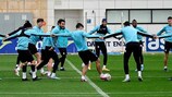 I giocatori del Villarreal durante un esercizio nell'allenamento del martedì
