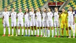 Belarus line up for a women's qualifier in 2021