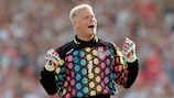 Peter Schmeichel celebrates Denmark's UEFA EURO 1992 triumph