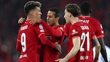 Liverpool celebrate during their quarter-final success against Benfica