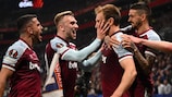 West Ham celebrate during their win at Lyon in the last round