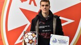 Bubanj Mateja, Red Star Belgrade's overall winner, holds the UEFA Players' Award. 