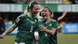 Simone Magill celebrates a FIFA World Cup qualifying goal for Northern Ireland