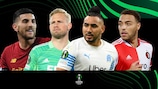 Roma's Loreno Pellegrini, Leicester's Peter Schmeichel, Marseille's Dimitri Payet and Feyenoord's Cyriel Dessers