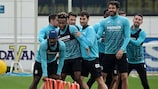 Villarreal players enjoy themselves in training on Monday morning