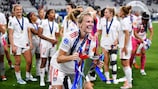  Ada Hegerberg with the UEFA Women's Champions League trophy after Lyon's win in the 2022 final