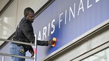 The Stade de France being dressed in UEFA Champions League final branding