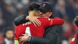 Liverpool boss Jürgen Klopp comforts captain Virgil van Dijk at full-time