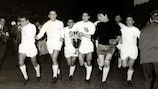 Real Madrid celebrate with the European Cup at Hampden Park