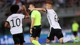 Joshua Kimmich is congratulated after his equaliser for Germany