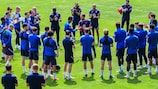 Gareth Southgate awards an England cap in training on Monday