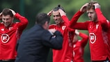 Wales' Ben Davies, Gareth Bale and Joe Rodon in training