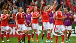 Switzerland players celebrate beating Iceland at Women's EURO 2017