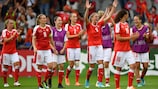 Les joueuses de la Suisse célèbrent leur victoire sur l'Islande à l'EURO féminin 2017