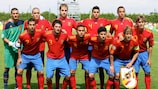 La selección española, en un partido de julio de 2010