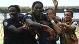 Tayrik Arconte celebrates scoring in France's 4-1 win over Italy 