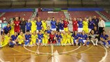 Ukraine players together with the Italy team as they met in a June friendly