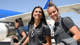 Las italianas Agnese Bonfantini y Martina Lenzini en su viaje desde Italia a Inglaterra para disputar la EURO Femenina 2022
