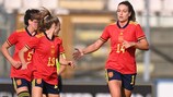 Alexia Putellas celebrates after scoring on her 100th appearance for Spain