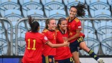 Mirari Uria (second right) scored the only goal of the game as Spain defeated Sweden 1-0 to become the first team through to the 2022 UEFA Women's U19 EURO final.