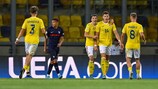 Romania's Under-19 team celebrate a goal