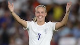 England's Beth Mead celebrates her three-goal salvo against Norway