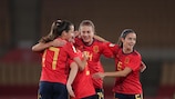 Aitana Bonmatí (far right) scored twice the last time Spain played Denmark
