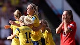 Die Schwedinnen feiern ihren Sieg gegen die Schweiz 