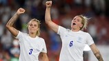 Rachel Daly and Millie Bright celebrate England's third group win